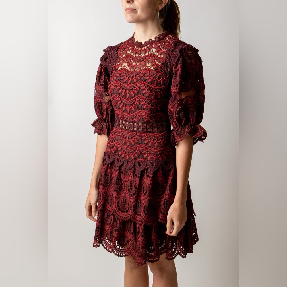 NWT Sea New York Red Burgundy Wine Crocheted Lace Rosalie Mini Dress Ruby Size 8